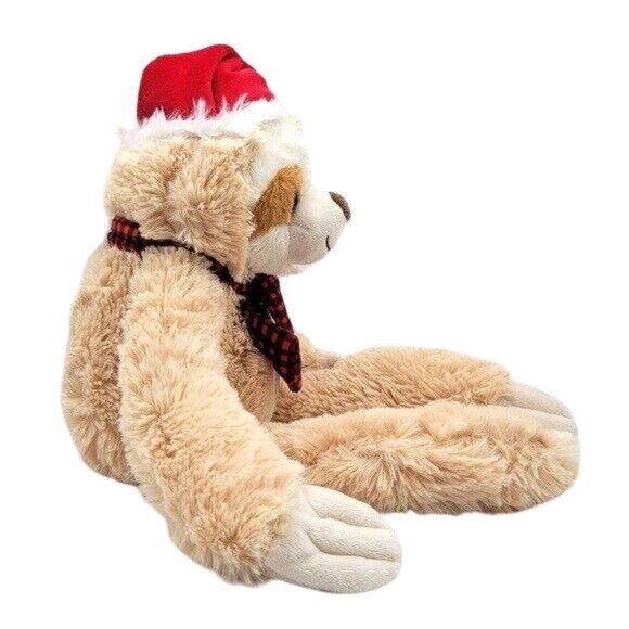 Publix Santa Christmas Sloth Plush Brown 18" Red Hat Red Black Gingham Scarf - Picture 5 of 9